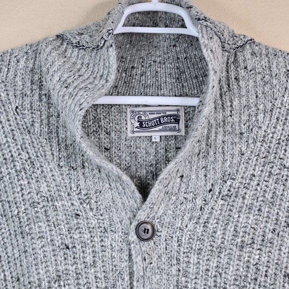 Schott Bros Cardigan Button Sweater Coat Mens Size Large Gray Button Wool Knit - Picture 5 of 7